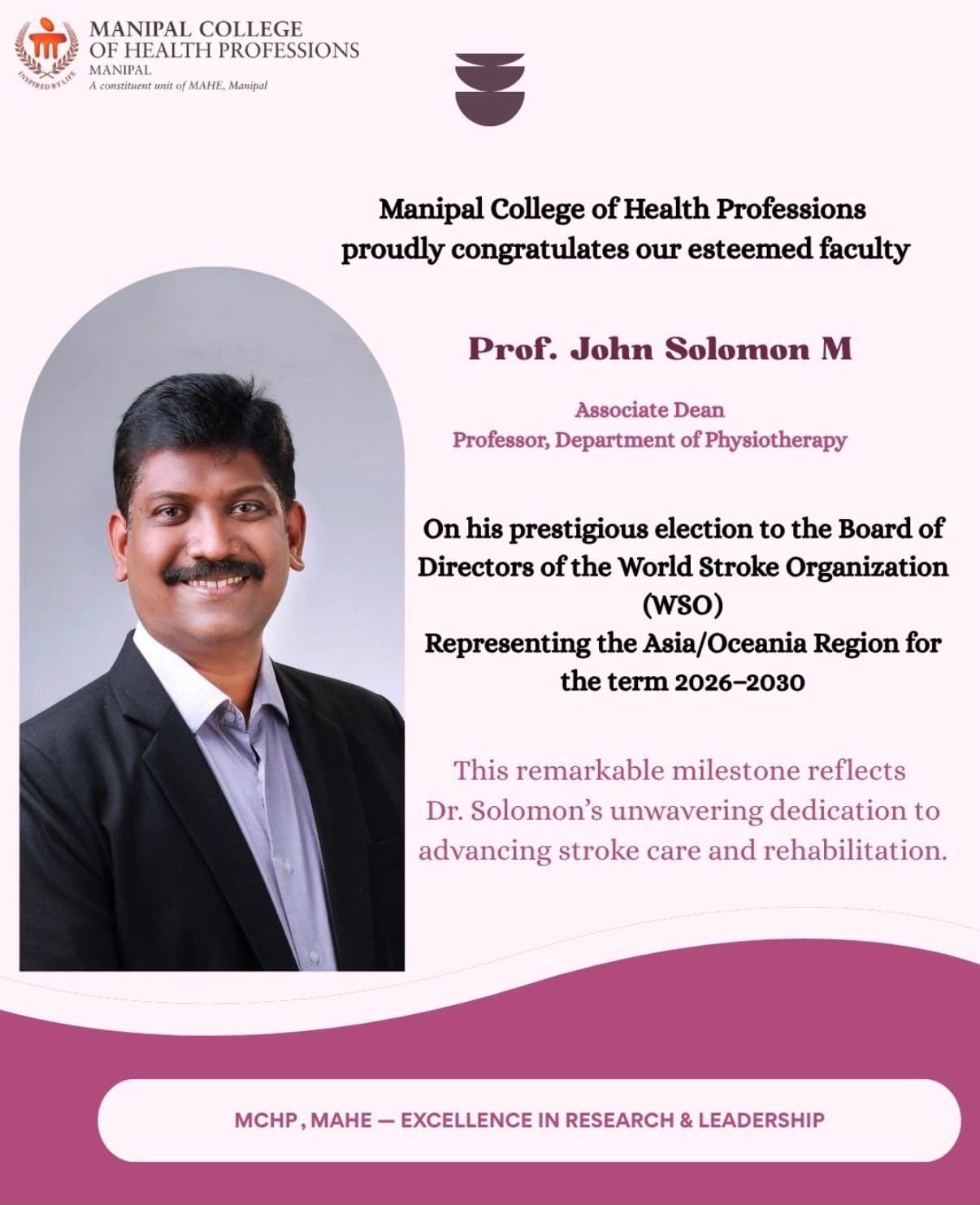 Dr. John Solomon M Elected to WSO Board of Directors 2026